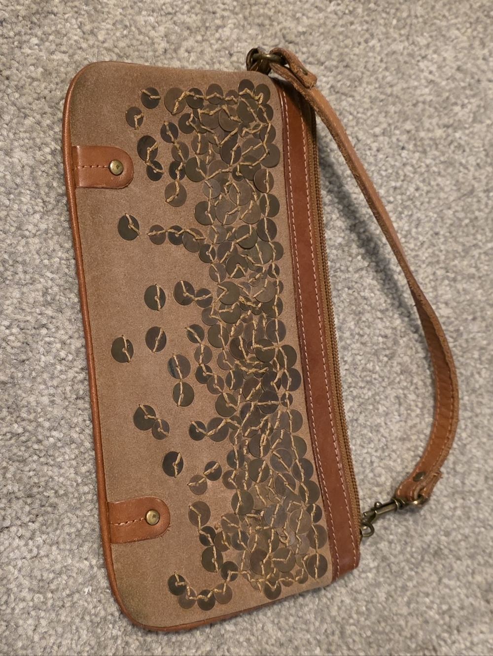 Fossil Brown Suede Wristlet Clutch with Leather Trim